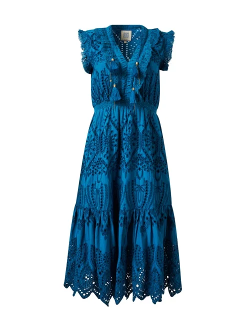 Rainey Turquoise Cotton Eyelet Dress