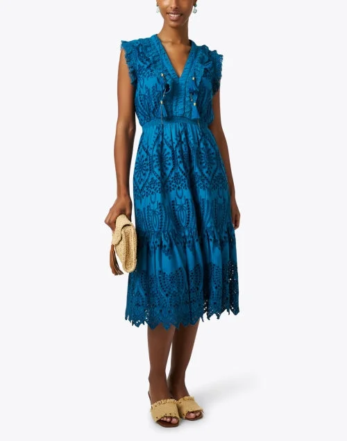 Rainey Turquoise Cotton Eyelet Dress