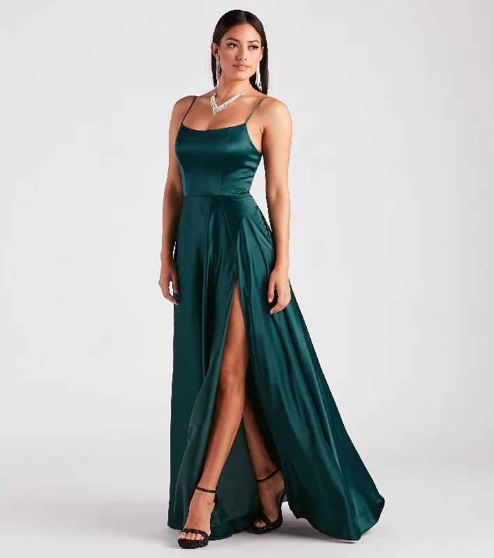 Rylan High Slit A-Line Satin Formal Dress