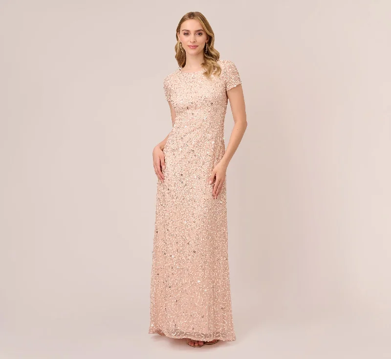 Scoop Back Sequin Gown In Blush