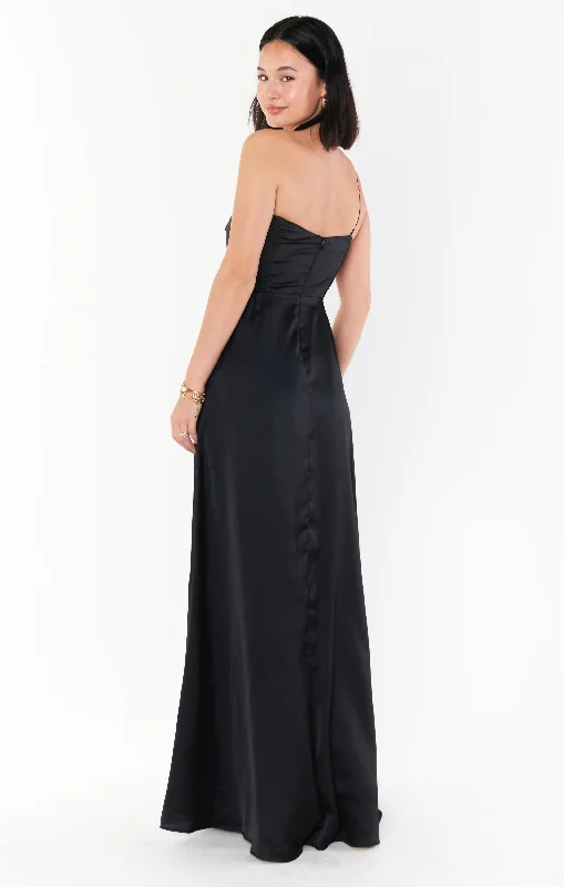 Shannon One Shoulder Dress ~ Black Luxe Satin