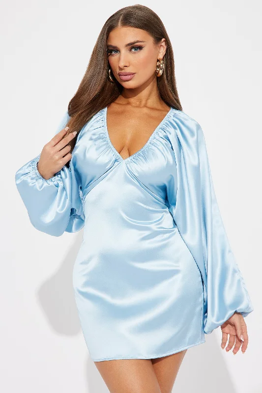 Shannon Satin Mini Dress - Light Blue