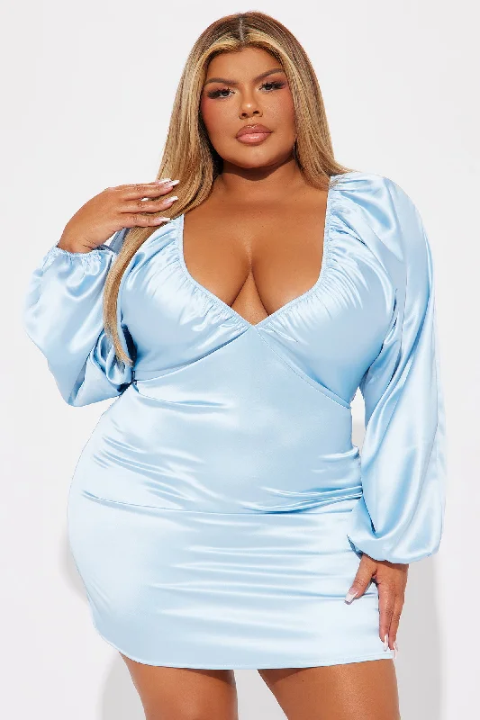 Shannon Satin Mini Dress - Light Blue