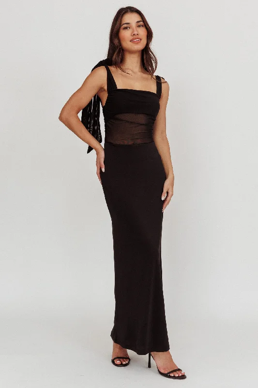 Starry Eyed Mesh Waist Maxi Dress Black