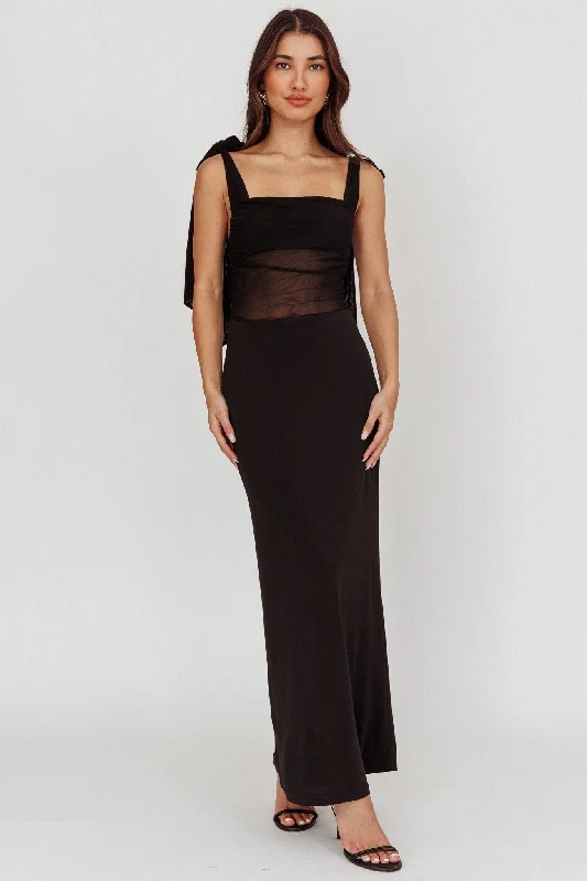 Starry Eyed Mesh Waist Maxi Dress Black