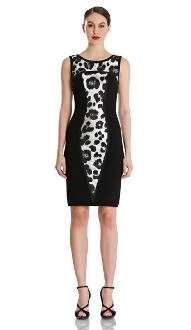 Theia - 882057 Sleeveless Animal Print Ponte Sheath Dress