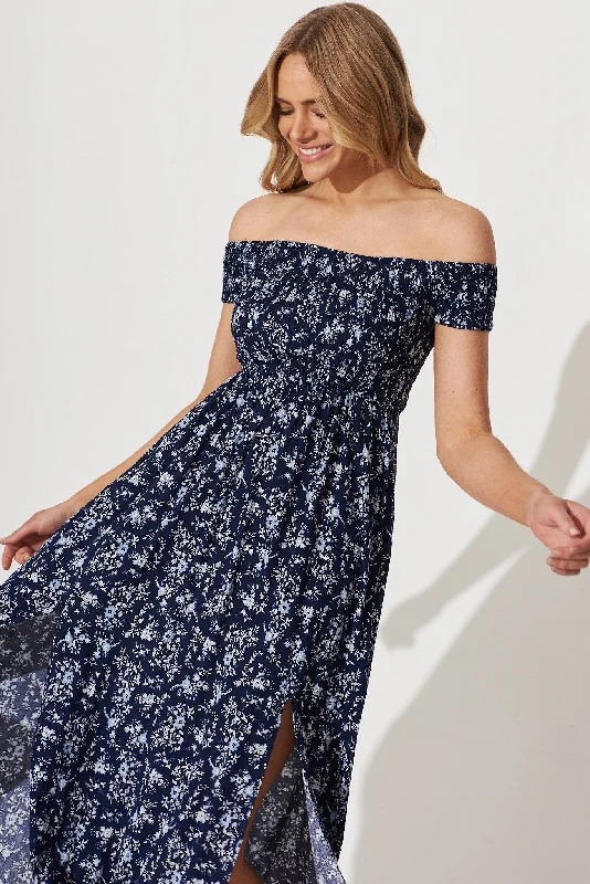 Under The Sun Maxi Dress In Navy With White Floral