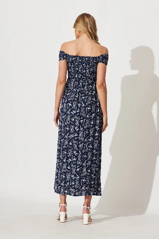 Under The Sun Maxi Dress In Navy With White Floral