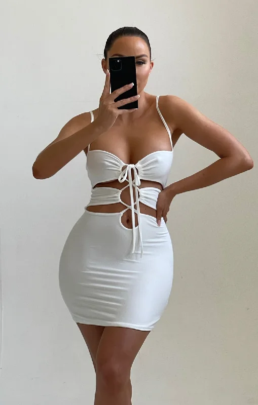 White Strappy Lace Up Bodycon Mini Dress - Cheyenne