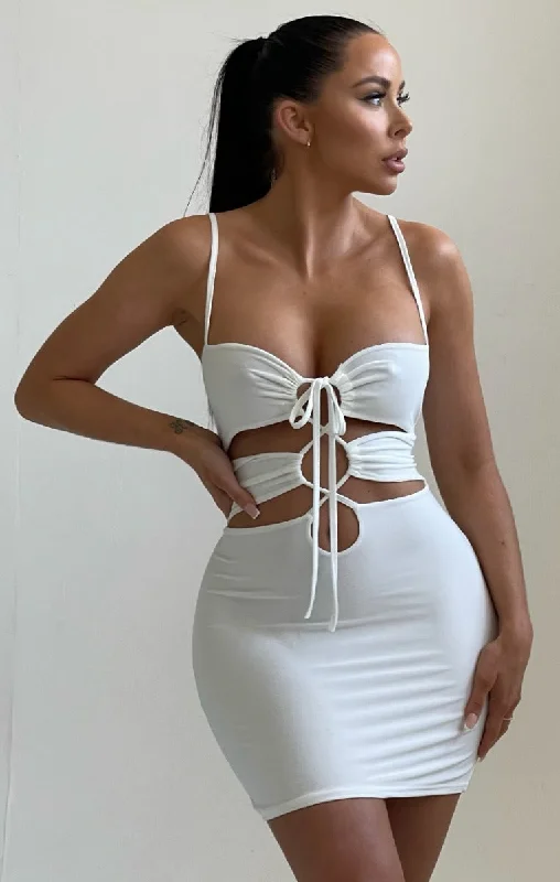 White Strappy Lace Up Bodycon Mini Dress - Cheyenne