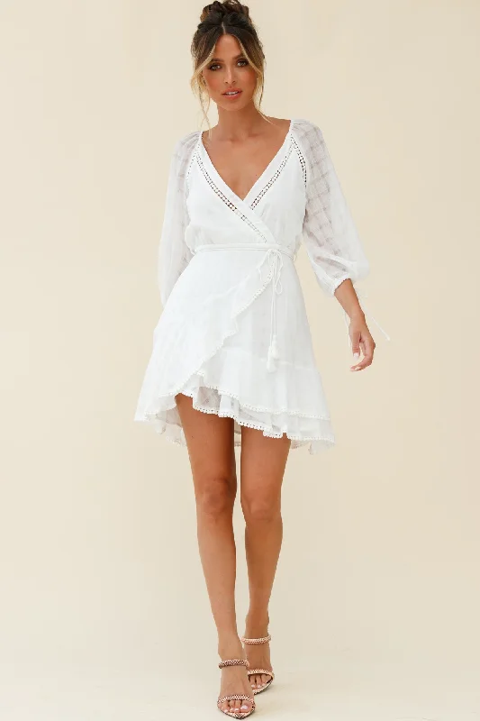 Wilde Balloon Sleeve Crochet Trim Dress White