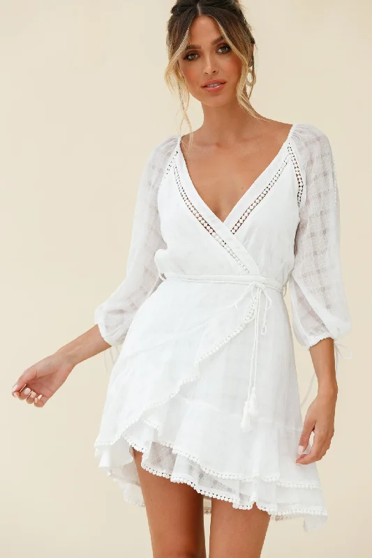 Wilde Balloon Sleeve Crochet Trim Dress White