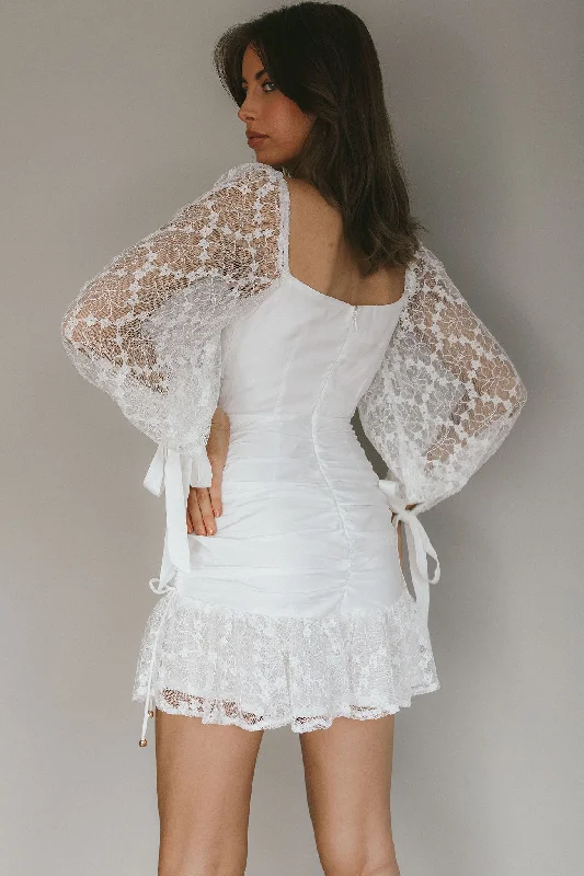 With Love Long Sleeve Lace Mini Dress White