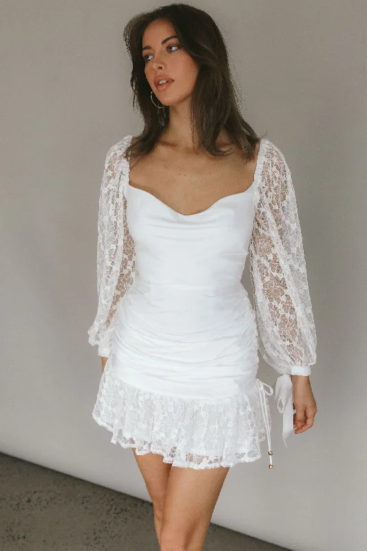 With Love Long Sleeve Lace Mini Dress White