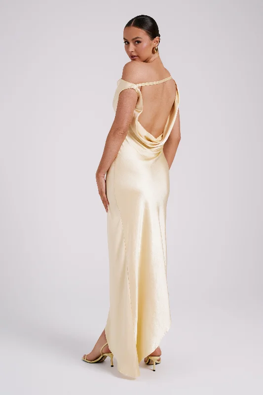 Yvette Slip Maxi Dress With Asymmetrical Hem - Butter