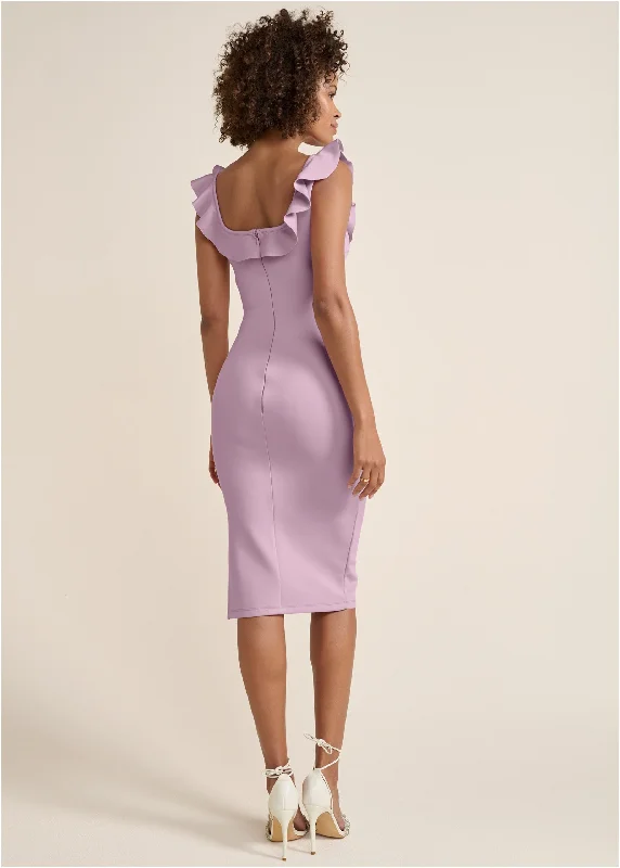 Ruffle neck midi dress - Light Purple