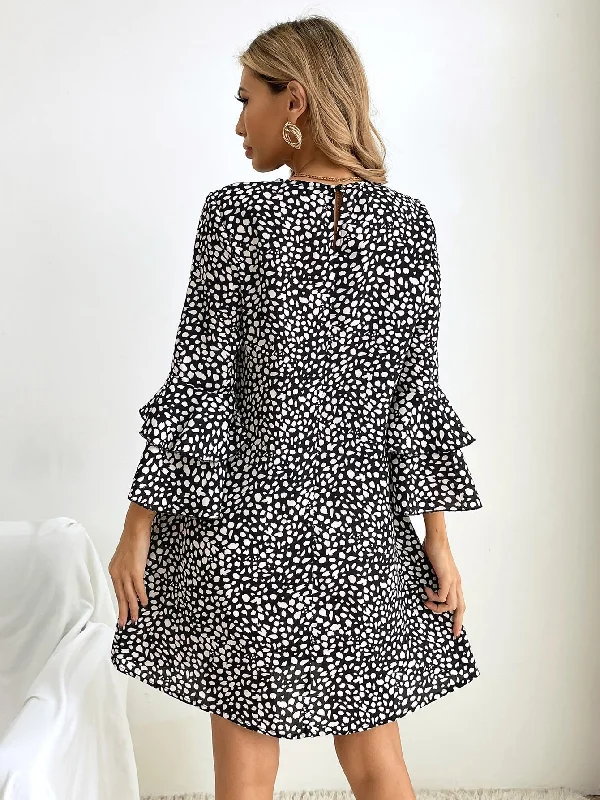 KittenAlarm - Geo Print Ruffle Sleeve Dress without Belt