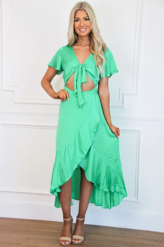 Amalfi Coast Satin Maxi Dress: Kelly Green