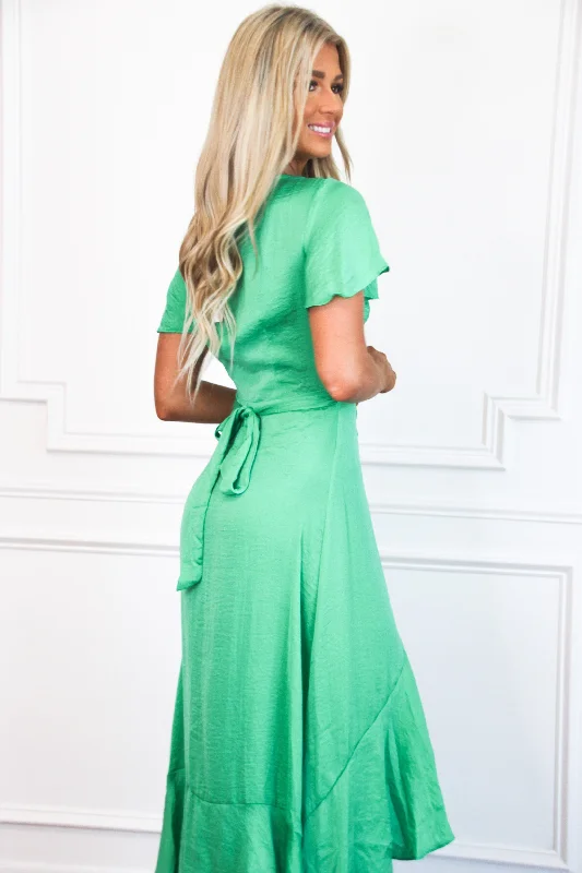 Amalfi Coast Satin Maxi Dress: Kelly Green