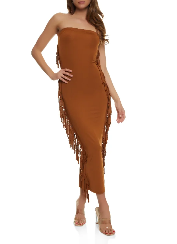 Daisy Fringe Side Maxi Tube Dress