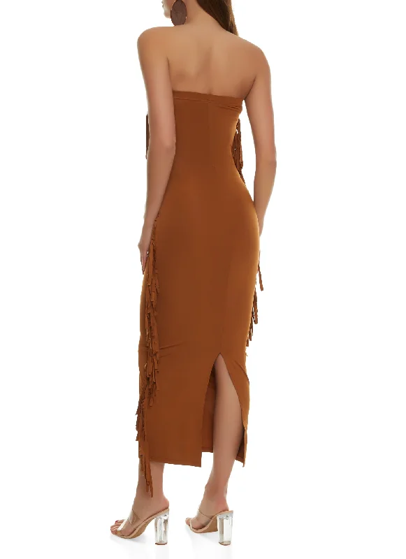 Daisy Fringe Side Maxi Tube Dress