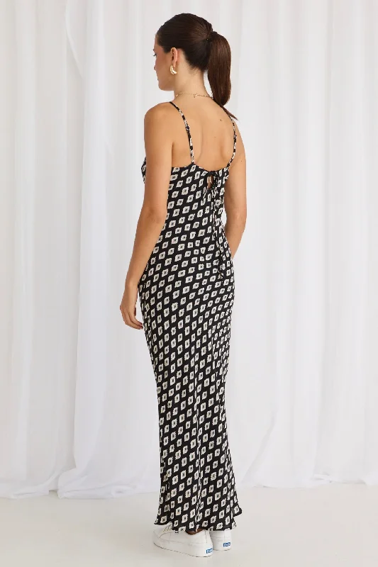 Camero Geo Spot Strappy Bias Maxi Dress