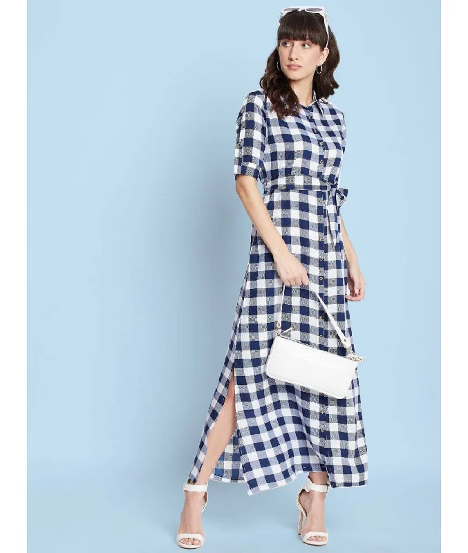 S / White & Navy Blue Checkered