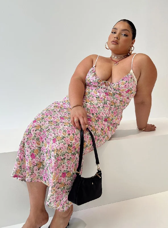 Emily Maxi Dress Pink Floral Curve