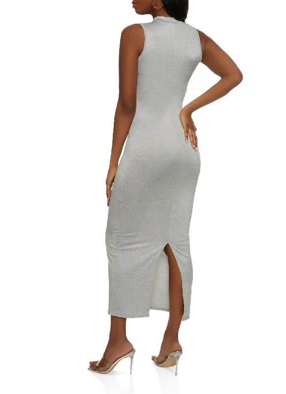 Back Slit Mock Neck Tank Maxi Dress