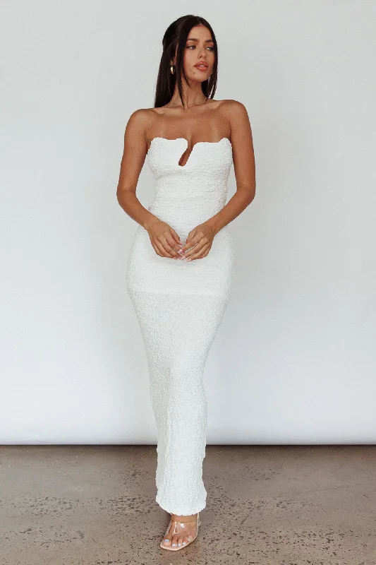 Horizon Strapless Textured Midi Dress White