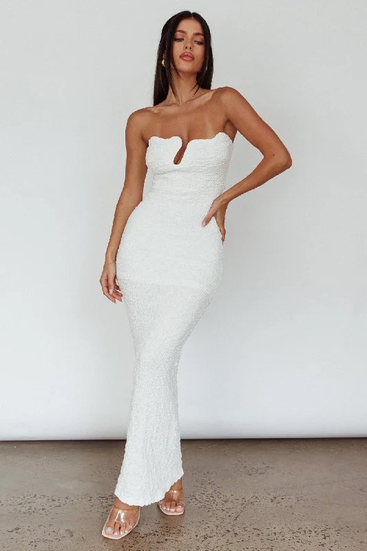 Horizon Strapless Textured Midi Dress White