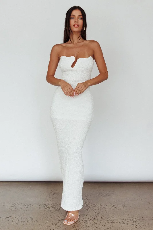 Horizon Strapless Textured Midi Dress White