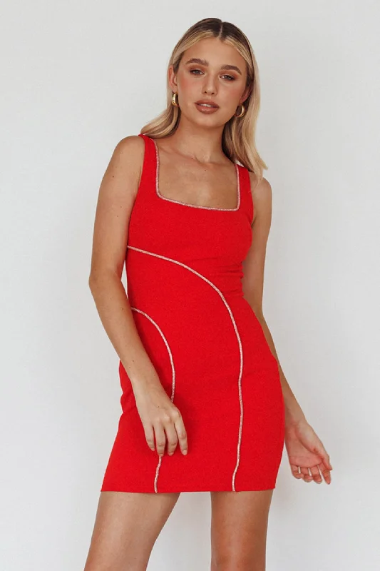 Jourdan Diamante Rope Trim Mini Dress Red