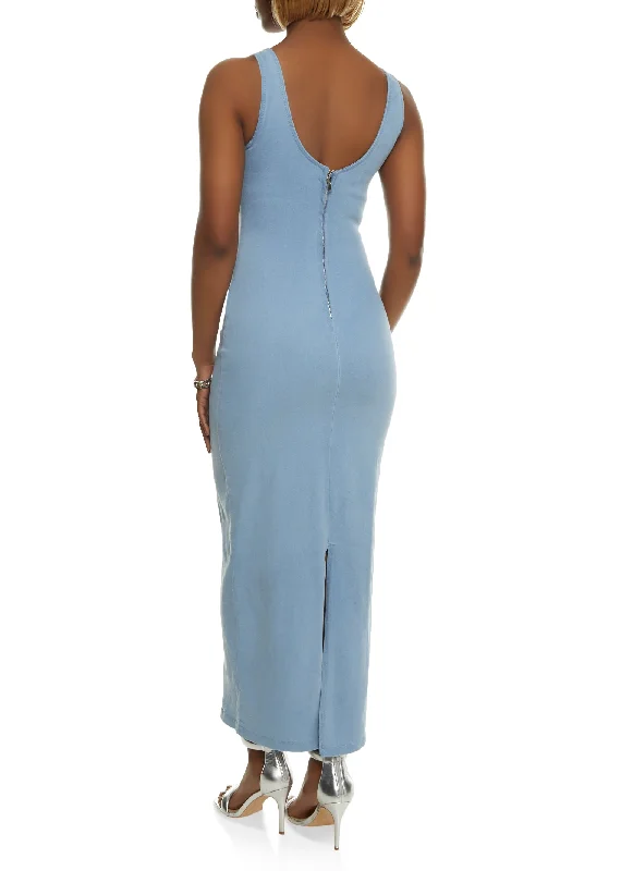 Denim Zip Back Tank Maxi Dress