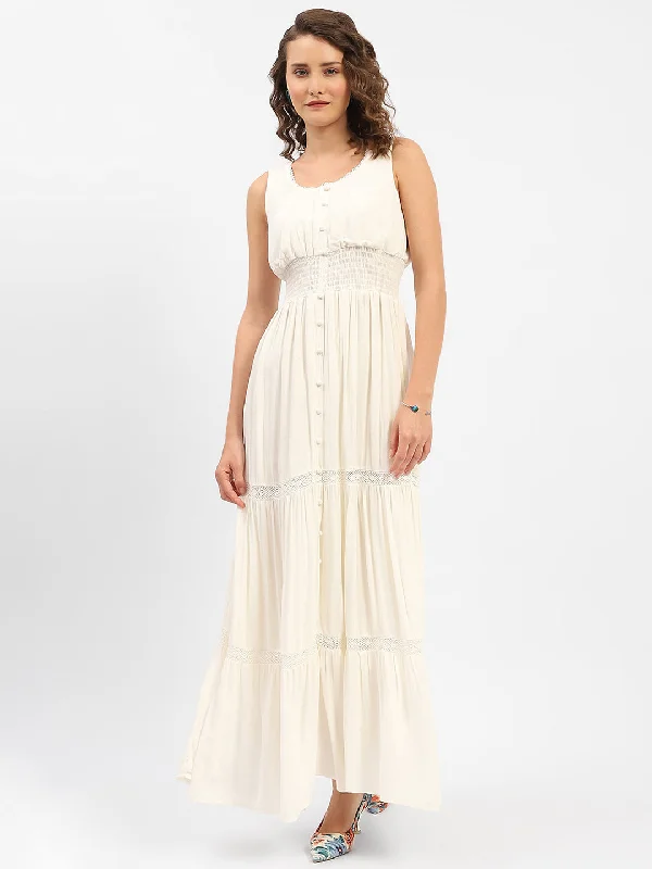 Madame Square Neck White Tiered Maxi Dress