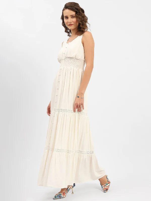 Madame Square Neck White Tiered Maxi Dress