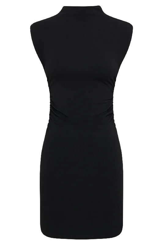 Melania High Neck Mini Dress - Black