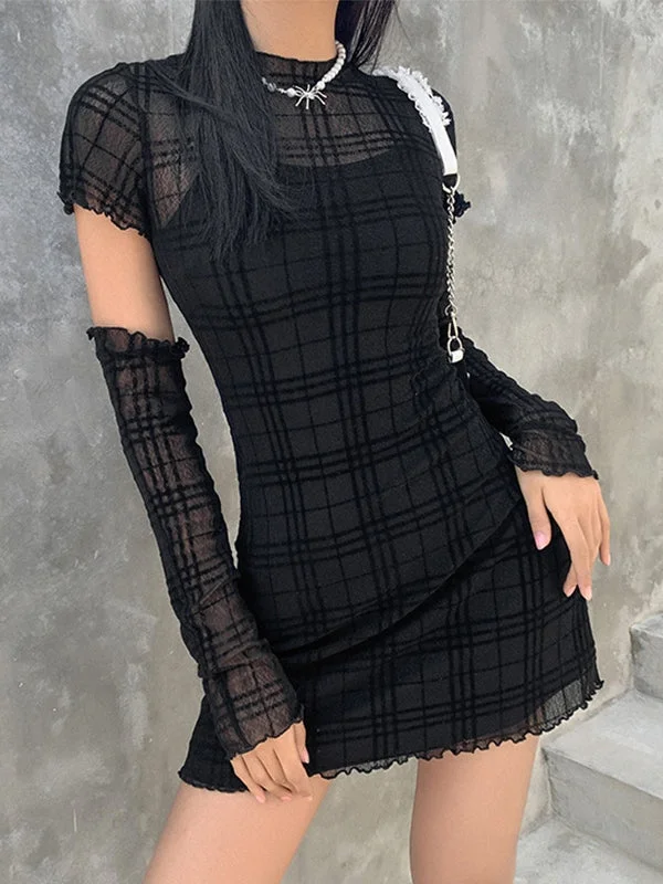 Gloves Design Checkered Mini Dress Set