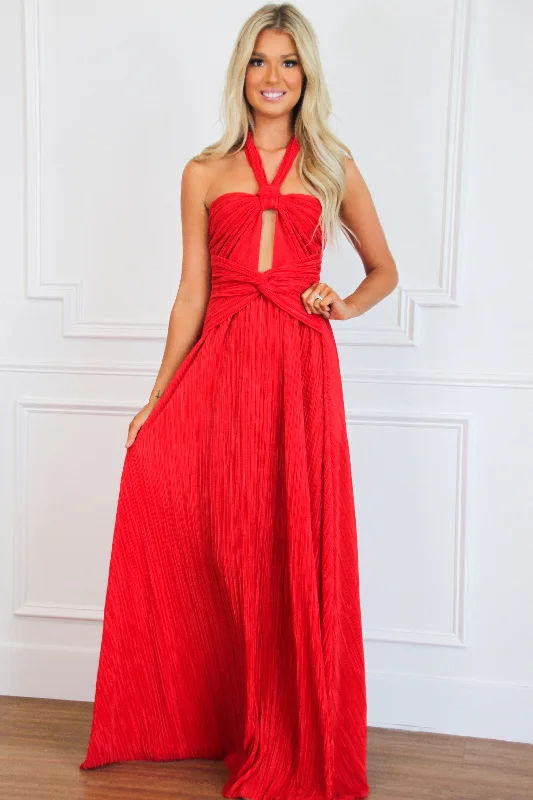 Misha Cutout Pleated Maxi Dress: Red