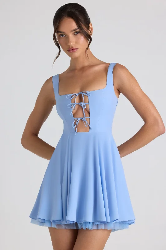 Tie-Detail A-Line Micro Mini Dress in Sky Blue