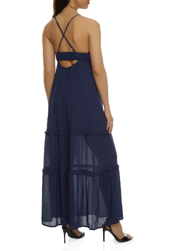 Sleeveless Tiered Empire Waist Maxi Dress