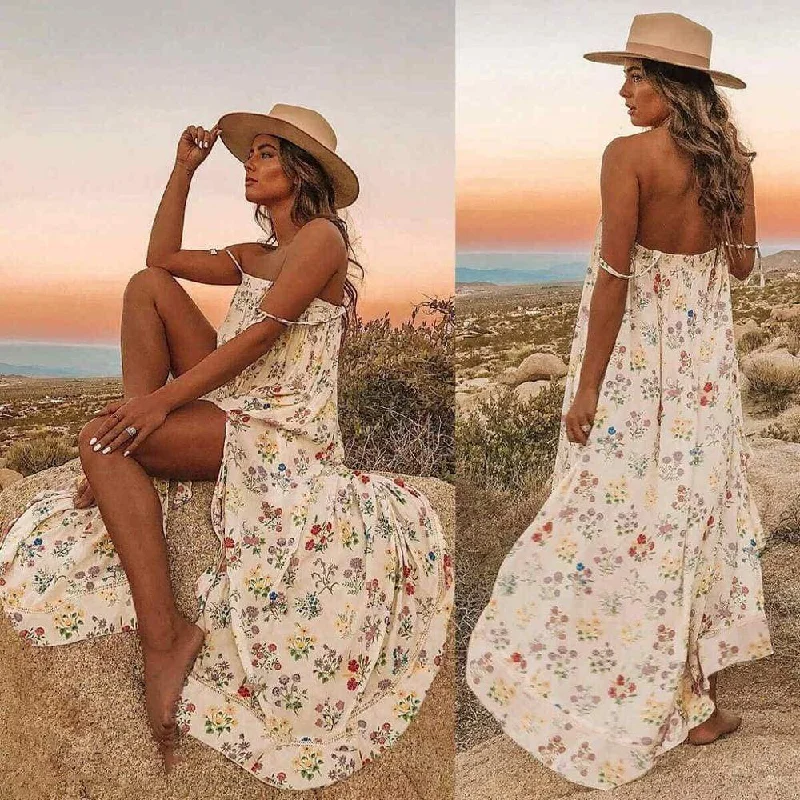 FashionSierra - New Women Boho Floral Long Maxi Dress Summer Beach Ladies Sleeveless Party Holiday Casual Loose Sundress