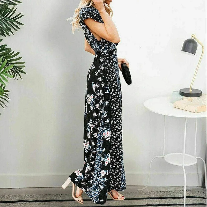 FashionSierra - New Women Boho Floral Long Maxi Loose Dress Evening Party Beach Summer Fashion Elegant Sexy Sundress Sleeveless Slimmer Clothes