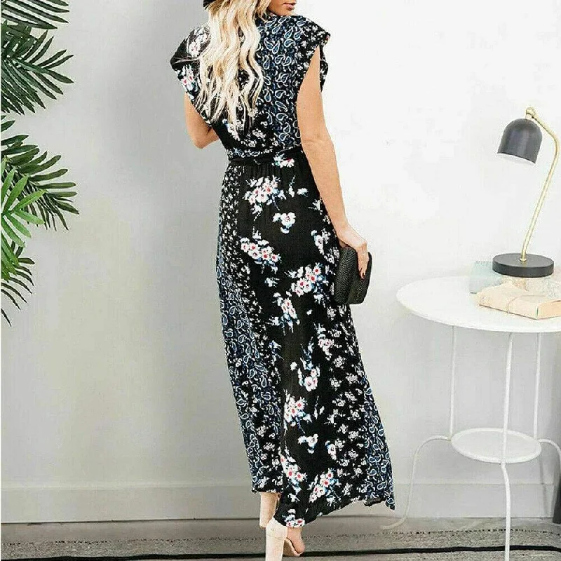 FashionSierra - New Women Boho Floral Long Maxi Loose Dress Evening Party Beach Summer Fashion Elegant Sexy Sundress Sleeveless Slimmer Clothes