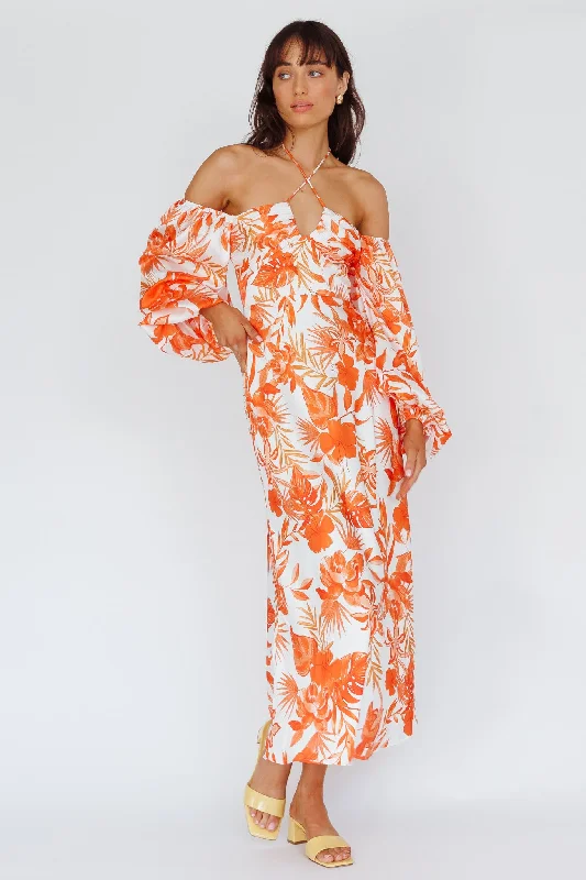 Nyree Long Sleeve Maxi Dress Tropical Orange