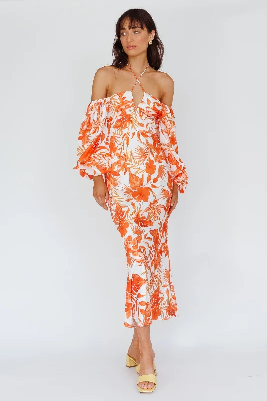 Nyree Long Sleeve Maxi Dress Tropical Orange