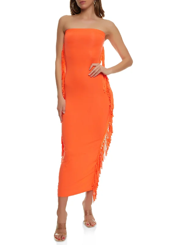 Daisy Fringe Side Maxi Tube Dress