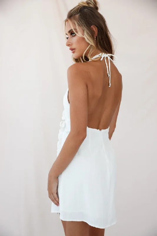 Pamela Spaghetti Strap Halterneck Dress White