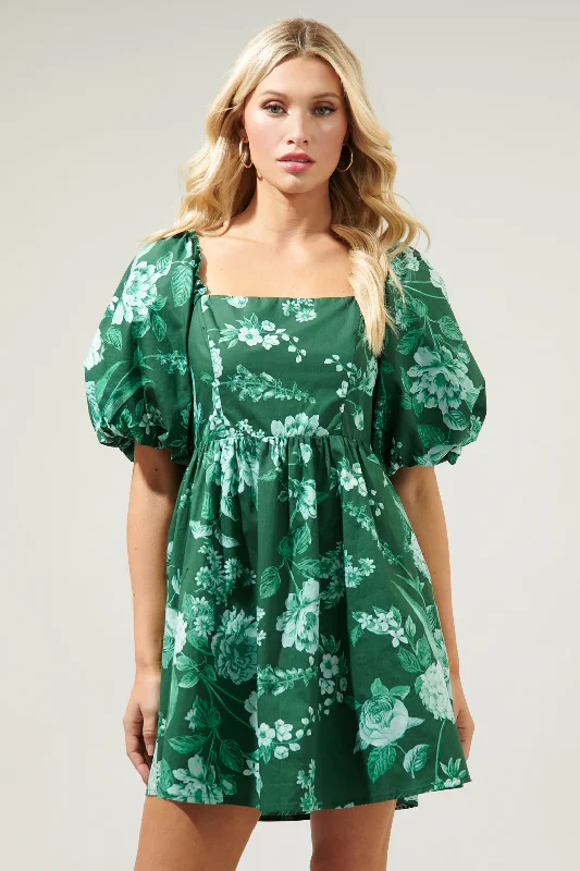 Pascal Floral Marion Puff Sleeve Babydoll Mini Dress