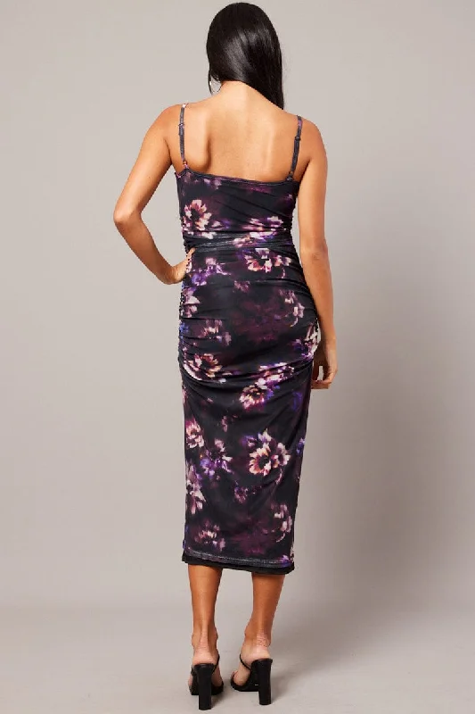 Purple Floral Bodycon Dress Ombre Singlet Maxi